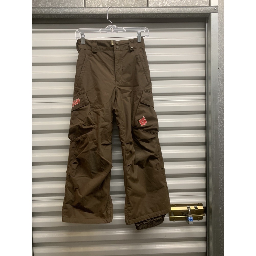 Burton Snowboard Pants Boys Small Cargo Brown Stretch Waist Snow Ski 24 x 24